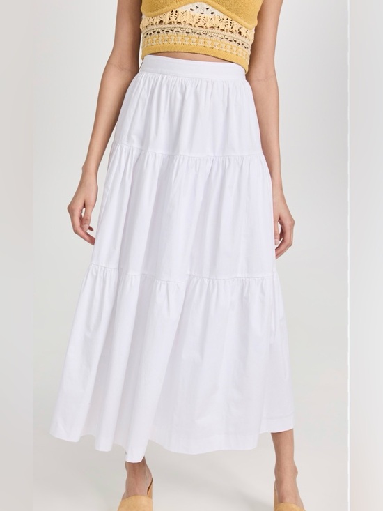 STAUD Dresses & Skirts - STAUD SEA MAXI SKIRT XS White Cotton Tiered Lined Preppy Coastal Luxury Aline